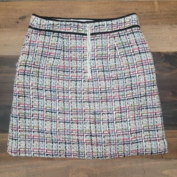 LOFT Tweed Plaid Patch Pockets Lined Academia Back Zip Shift Mini Skirt Size 2 - Picture 5 of 11